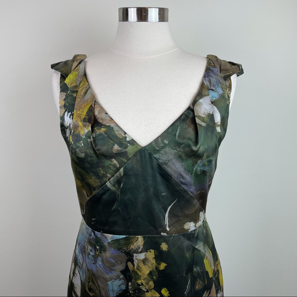 Elie Tahari Green Yellow Floral Silk Dress Size 8 - Picture 3 of 9